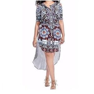 Hermant & Nandita‎ Printed High Low Midi Dress Plus Size 1X Bohemian Resortwear